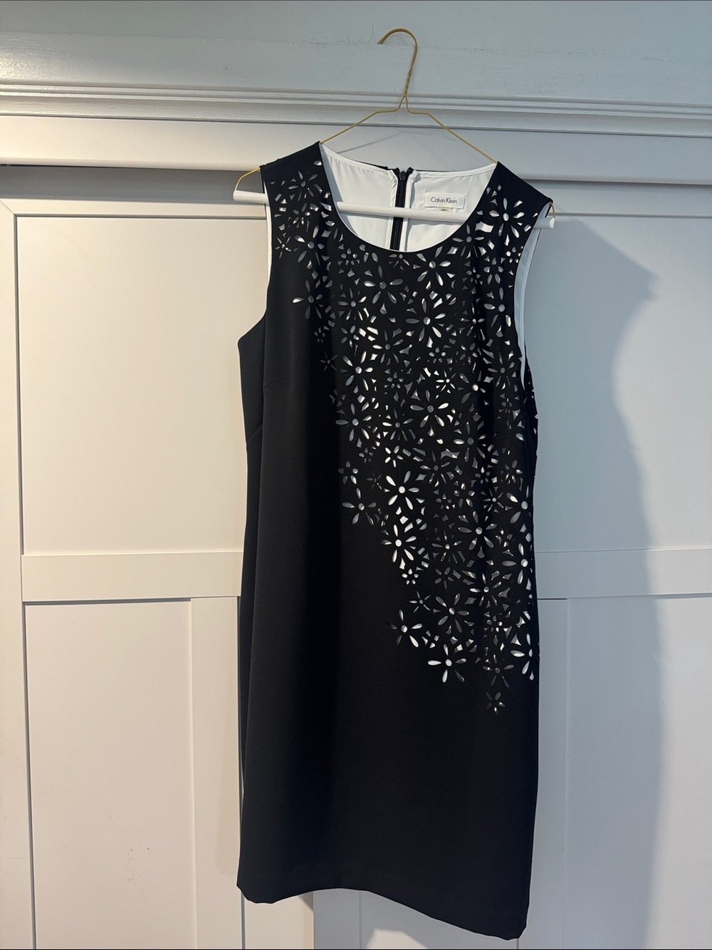 Calvin Klein Black Dress with White Underlay Laser-Cut Detail
